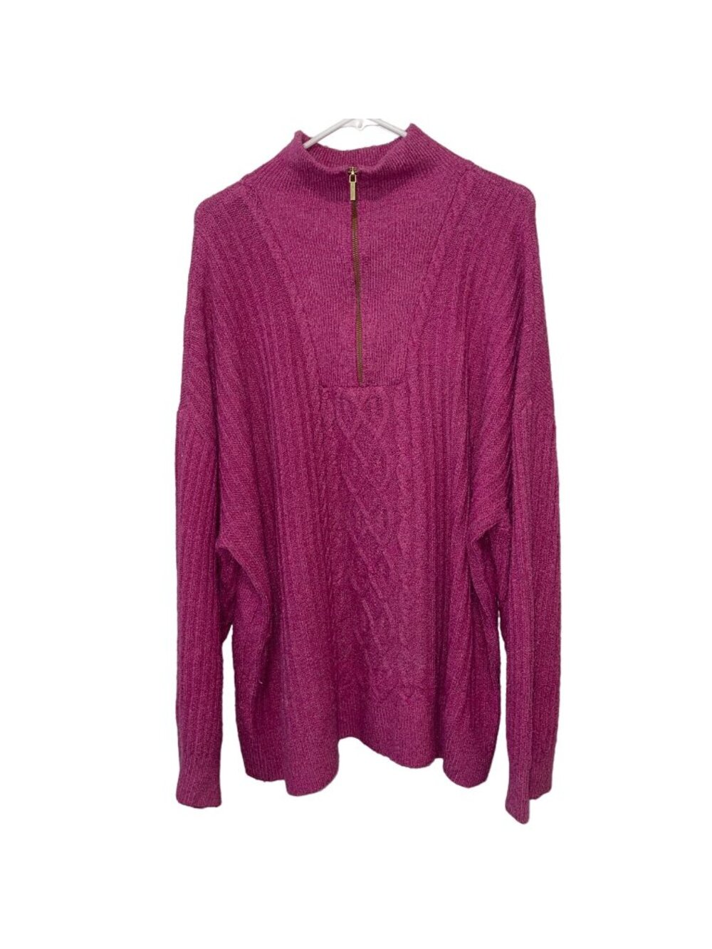 St. John's Bay Women's 3X Pink Cable Knit Sweater With Gold Zipper